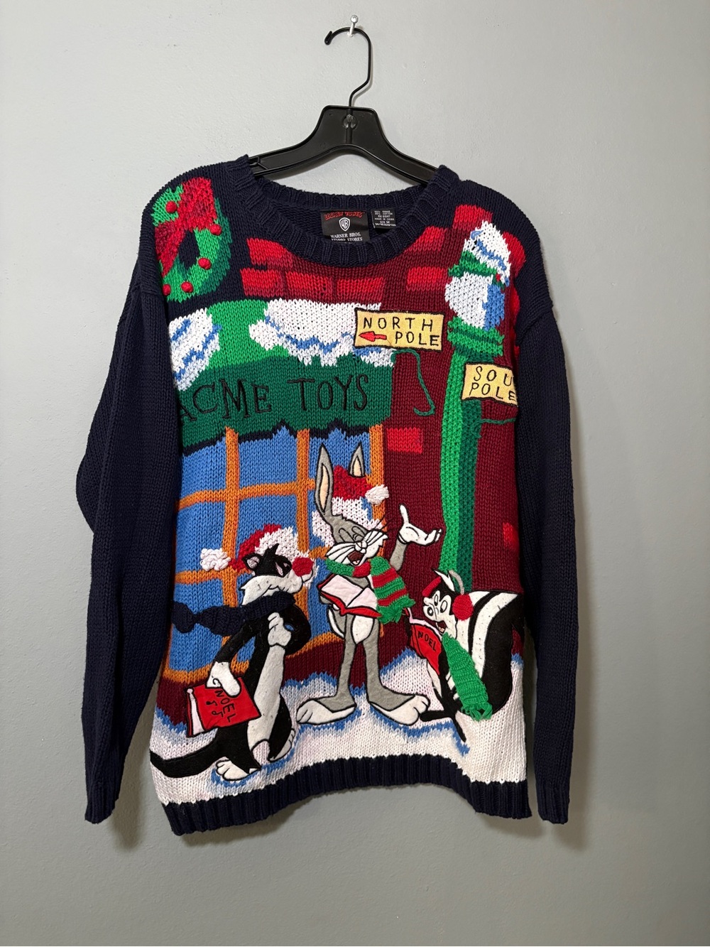 Warner Bros. Navy Holiday Crewneck Sweater with Looney Tunes Graphic